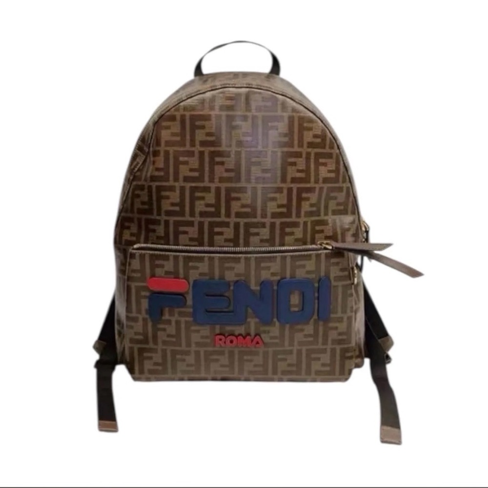 Fendi Brown Coated Zucca Canvas Backpack (fila collab)